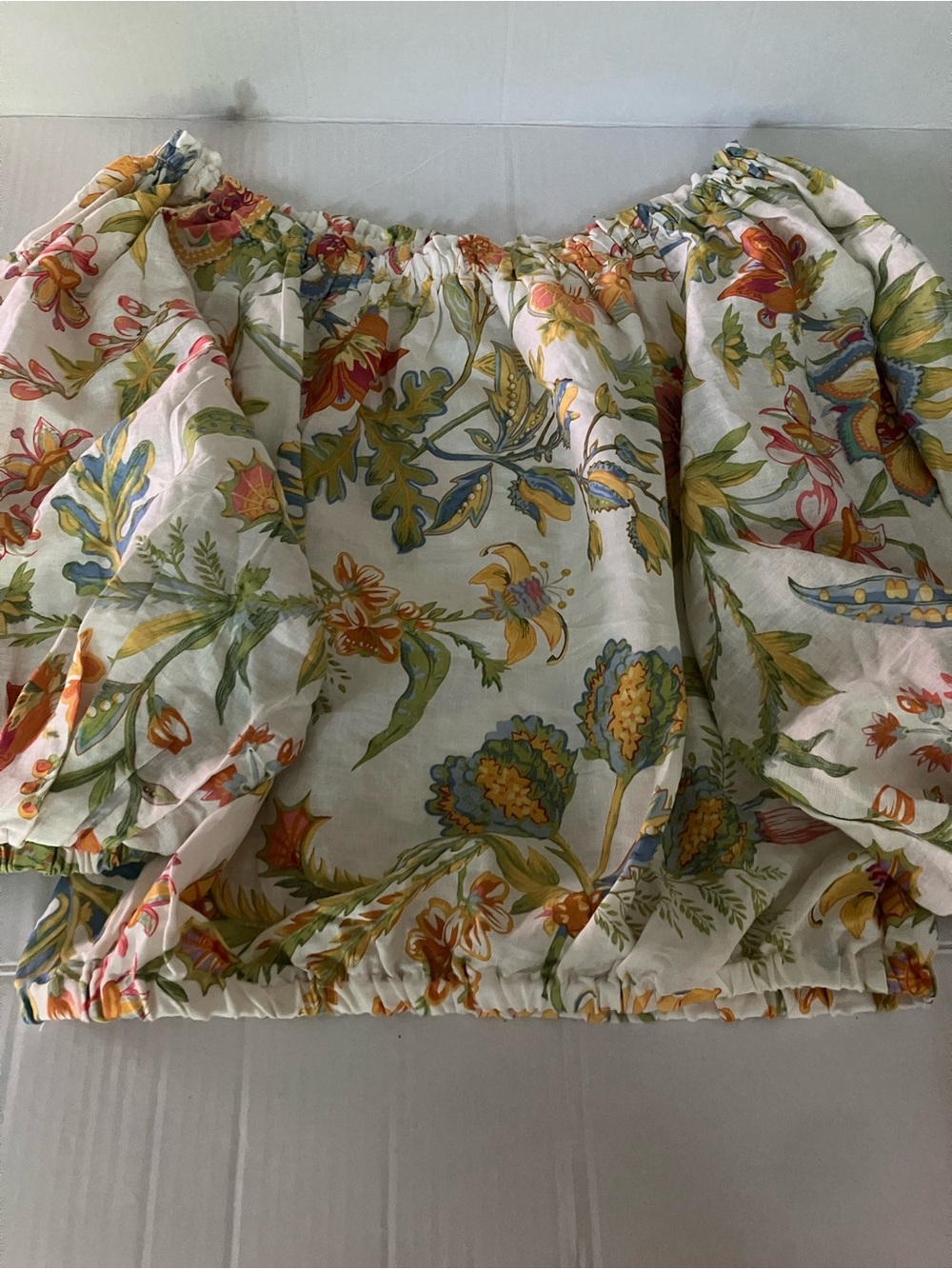 Floral Off-Shoulder Peasant Top in Cream, Green & Yellow by Rachel Zoe